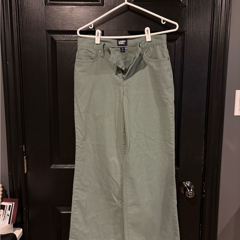 Lands' End Woman’s Sage Green High Rise 5 Pocket Wide Leg Chino Pants